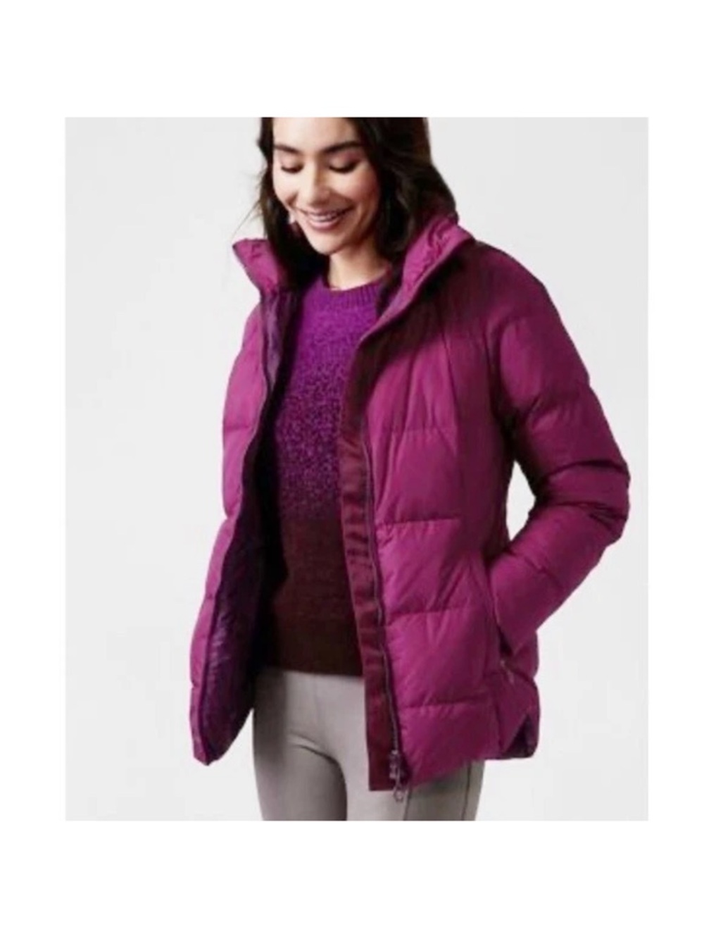 ATHLETA Downtown Jacket Fuchsia Down Puffer Size XXS